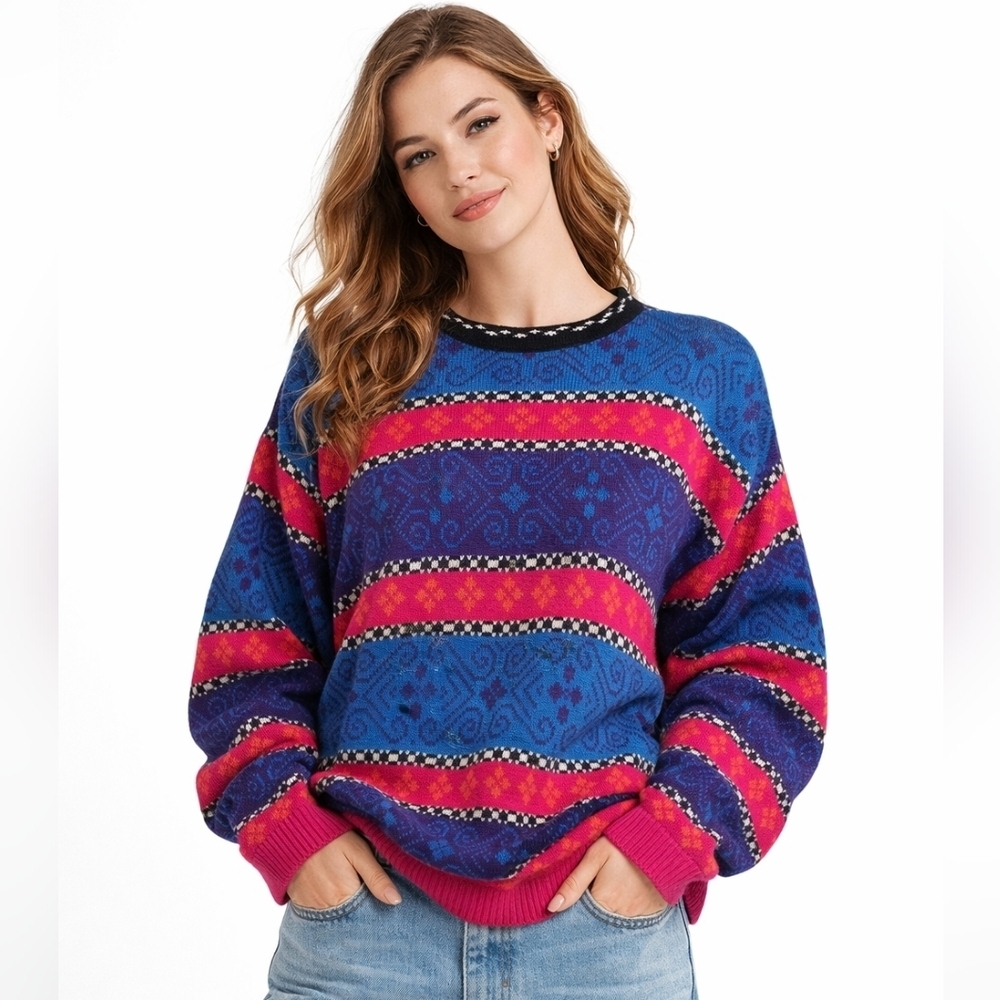 VINTAGE Stefano International Crazy Retro Colorful 80s 90s Y2K Sweater‎ 3d Knit